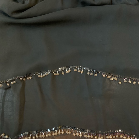 Vintage Oleg Cassini evening silk beaded painted rare dress gown batwing black - Picture 9 of 13